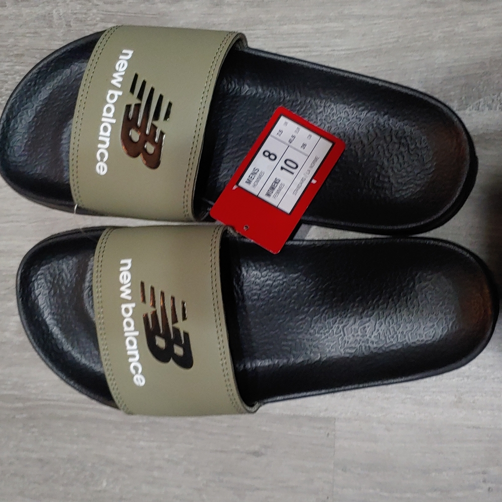 New Balance slides. Camo green/black/white